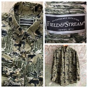 Field & Stream Men's XL Long Sleeve Button Down Cotton Shirt All-Over Moose Camo